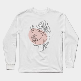 one line art female face  with flowers Long Sleeve T-Shirt